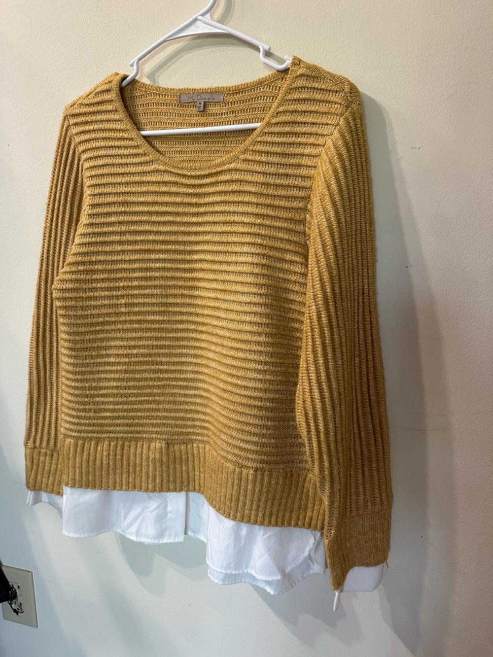 My Danielle Mustard Yellow Ribbed Mixed Media 2fer Sweater
